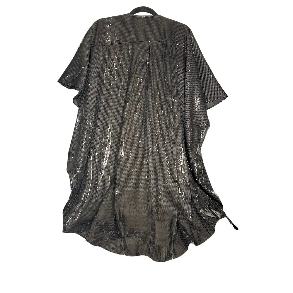 Women's Sequin‎ Kimono Cardigan Black Open Front Short Sleeve Elegant Glam XL